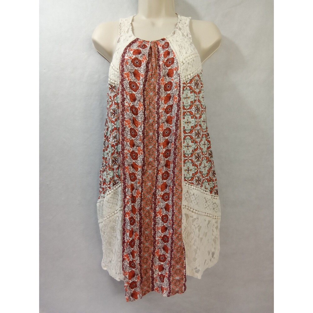 Hint of Mint womens medium bohemian lace knit orange white‎ floral sleeveless